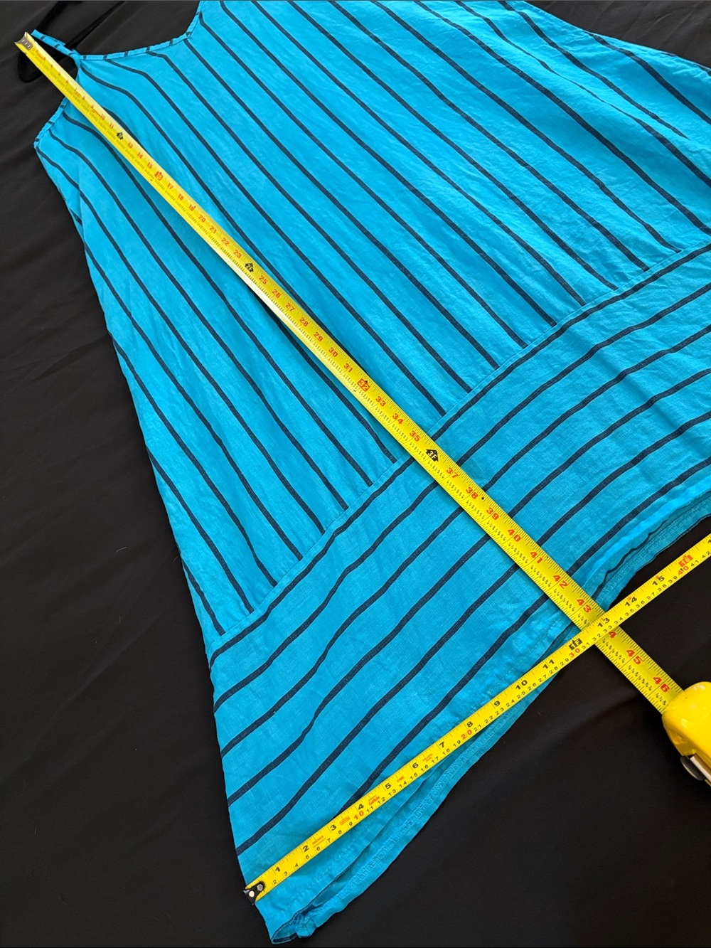 Terzo Millennio Turquoise Striped 100% Linen Midi Dress-S - Picture 6 of 10